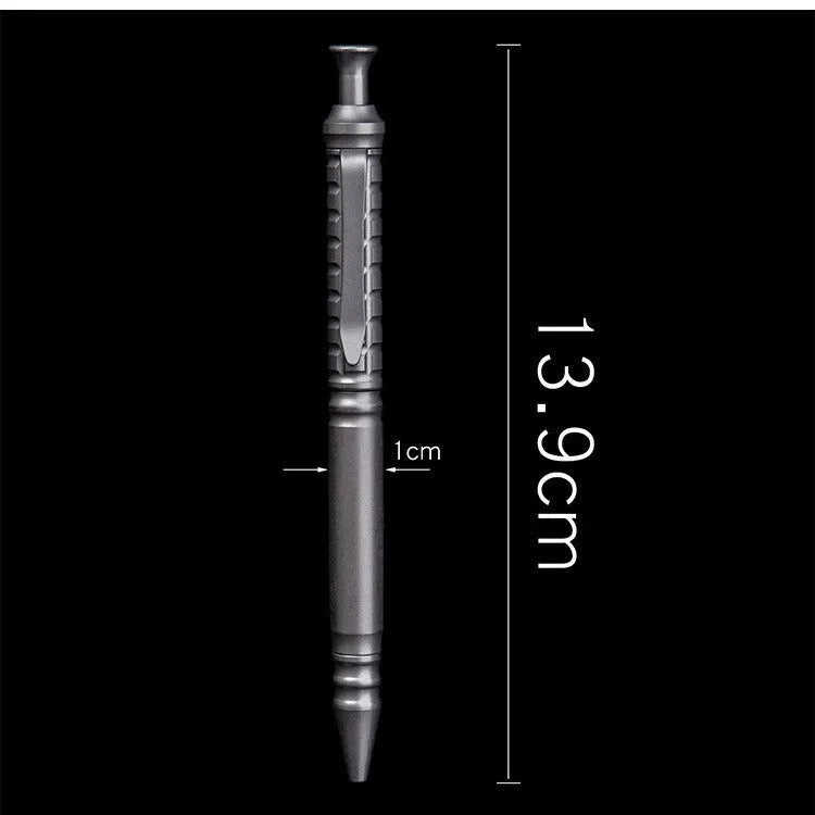 Gunmetal grey titanium alloy push-action pen with 0.5mm nib and gift box packaging