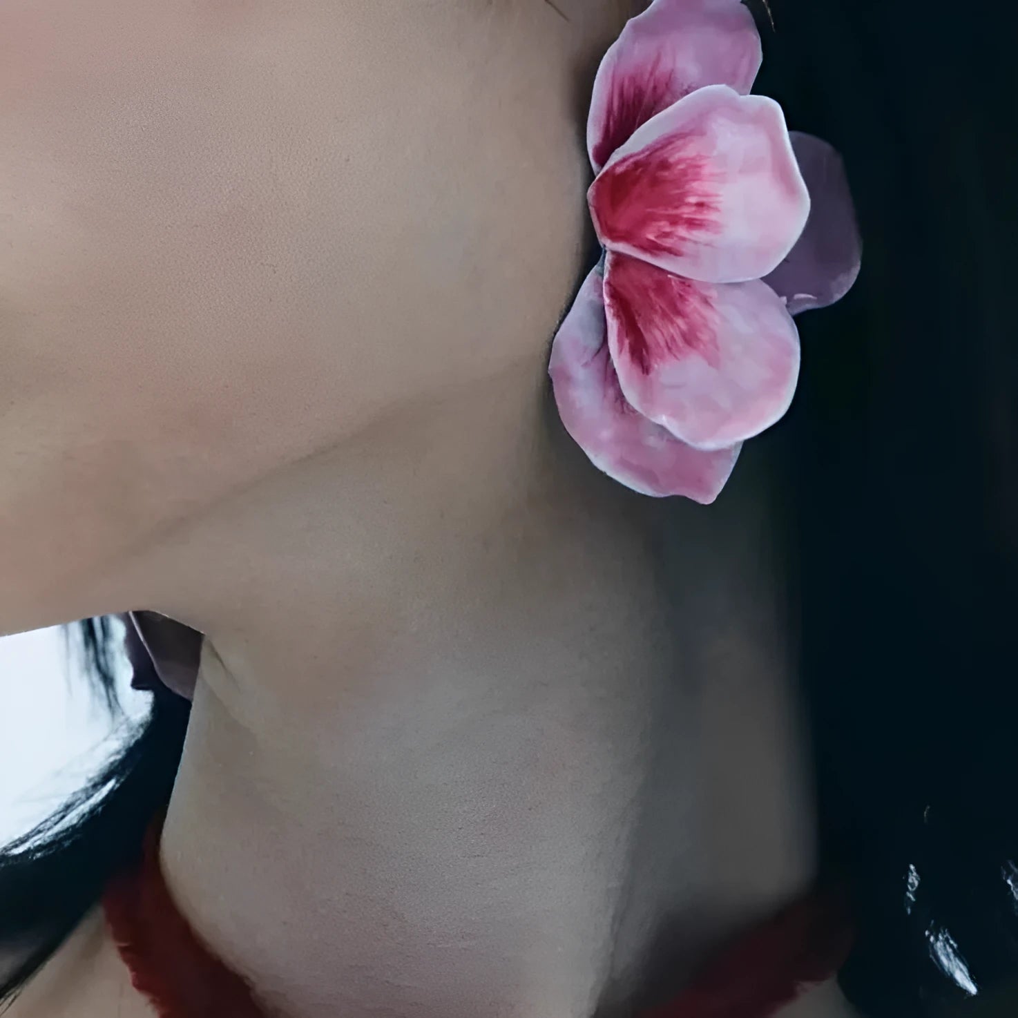 Alloy stud earrings with oil-spot glaze floral designs in pastoral style