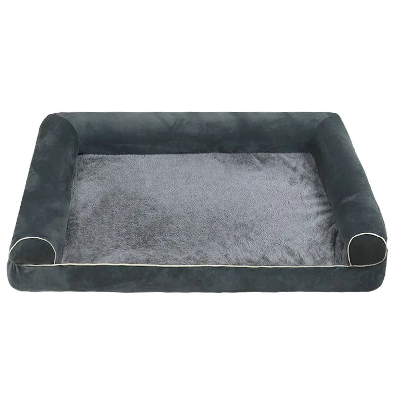Square sponge dog bed with cloth cover in blue colour, showing breathable cooling design