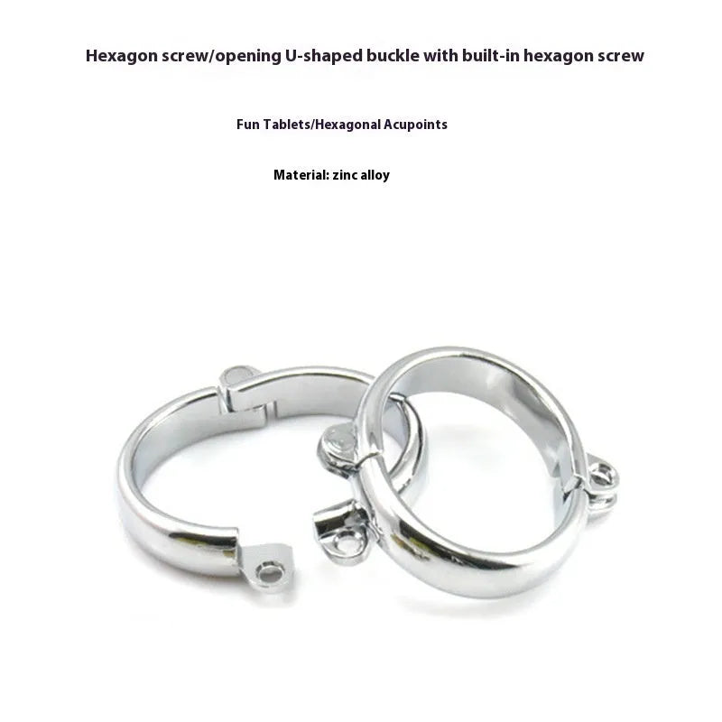 Silver zinc alloy handcuffs and footcuffs set with stainless steel watch bracelet, four size options