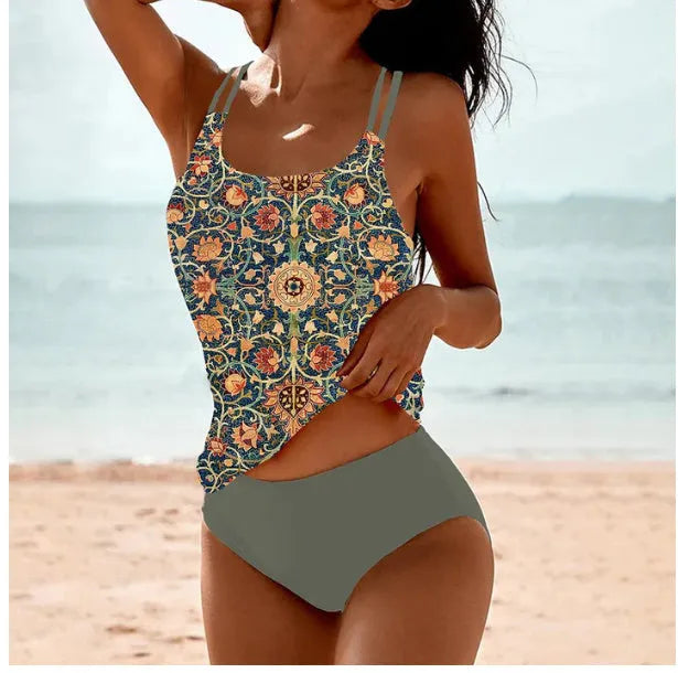 Conservative high waist swimwear briefs with vintage dot print in black colour showing backless design and polyester lining