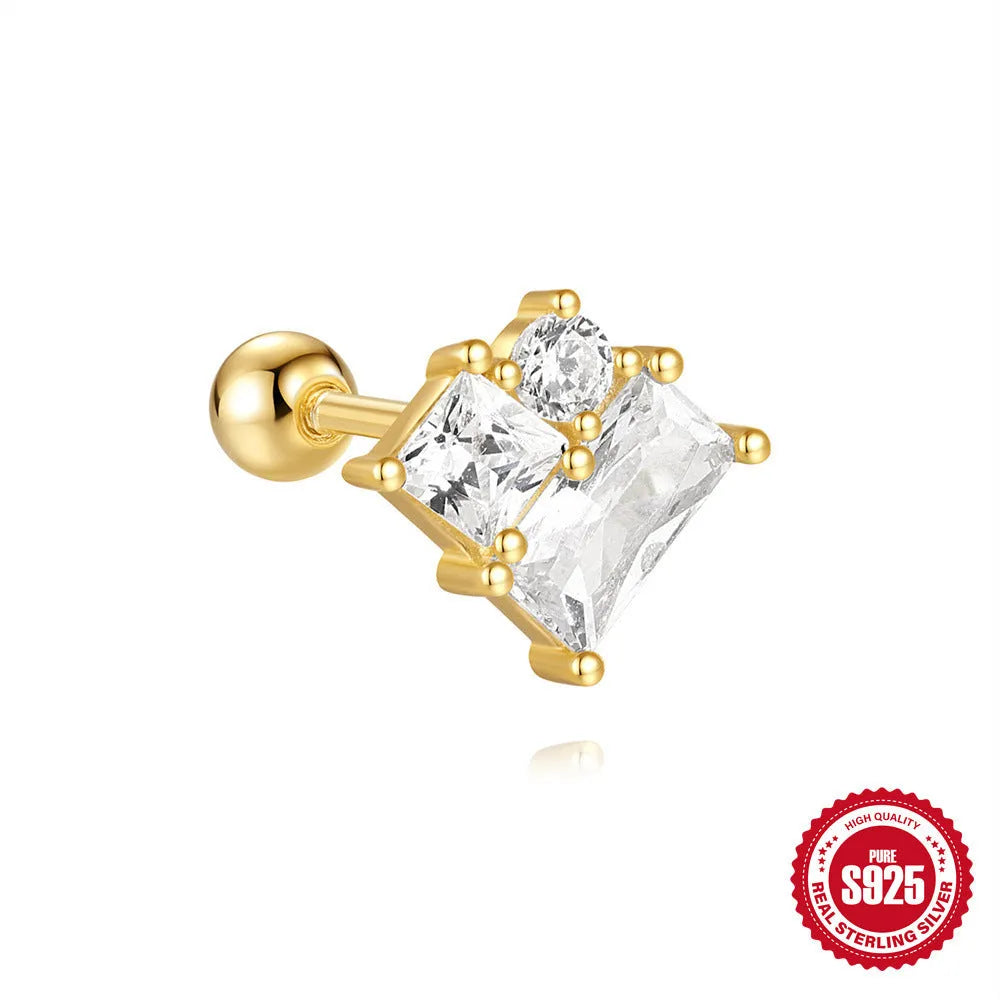 S925 sterling silver flower-shaped stud earrings with square gravel texture in gold electroplated colours