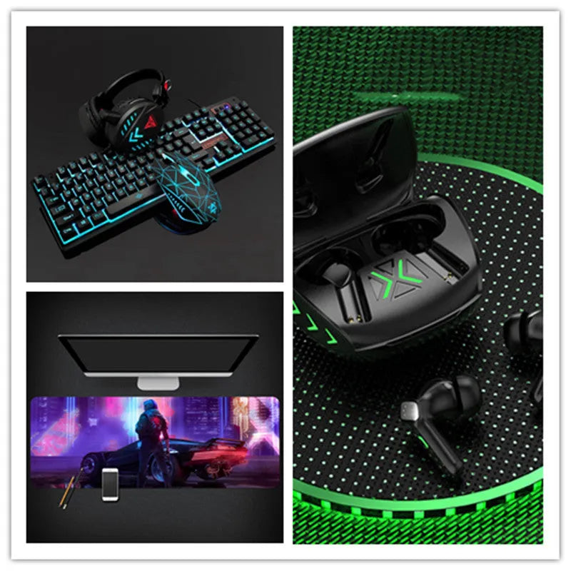 Cool black gaming Bluetooth headset, bilateral stereo earplug type with Bluetooth 5.1 and zero latency