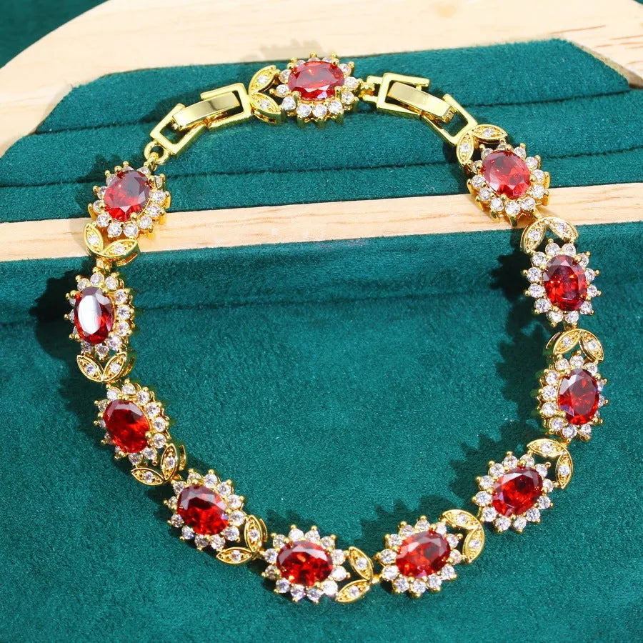 European and American style jewellery set with alloy pendant, water wave chain, inlay finish, earrings necklace ring bracelet