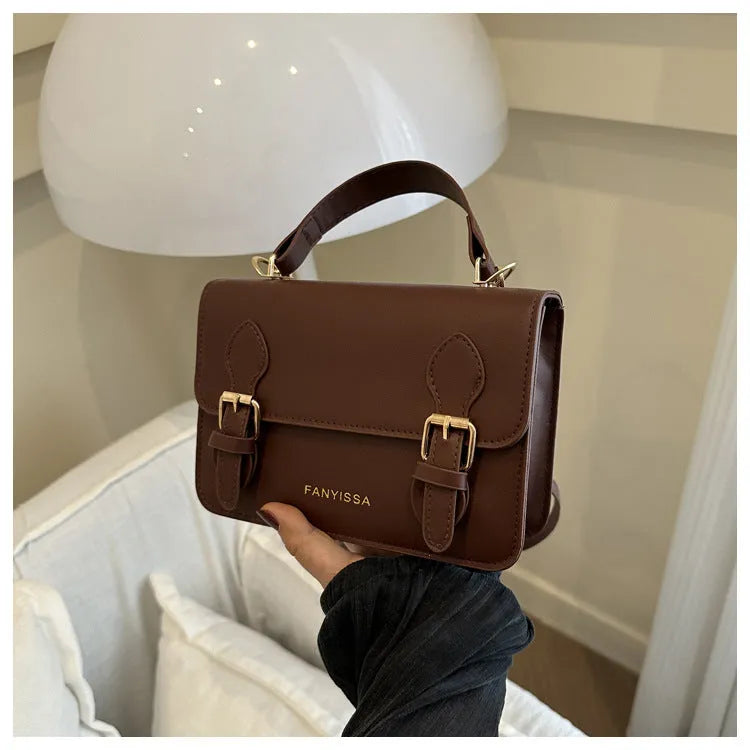 Soft PU small square bag in Western style, horizontal shape, available in six colours including black and khaki
