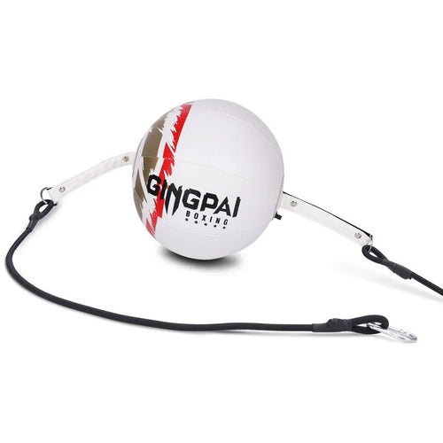 A hanging boxing speed ball made of PU leather for reaction and dodge training drills.