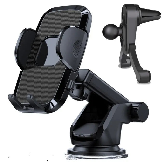 Universal car phone holder with suction cup and air outlet bracket options, shown as a single car bracket.