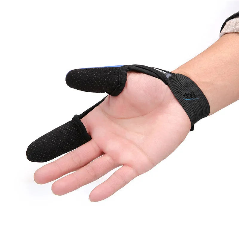 Single fishing glove showing two-finger design, microfiber palm, and diving cloth back.
