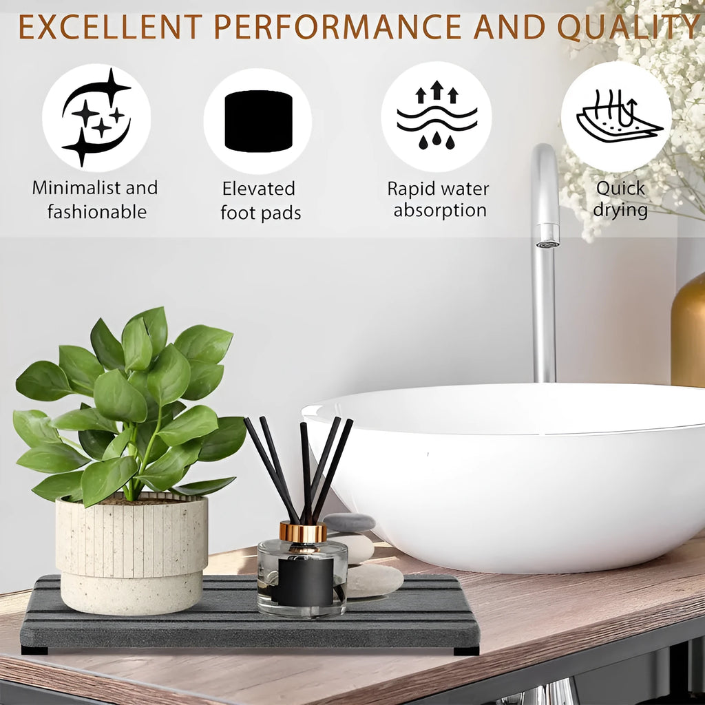 Square diatom oil bathroom countertop water draining pad in solid colour