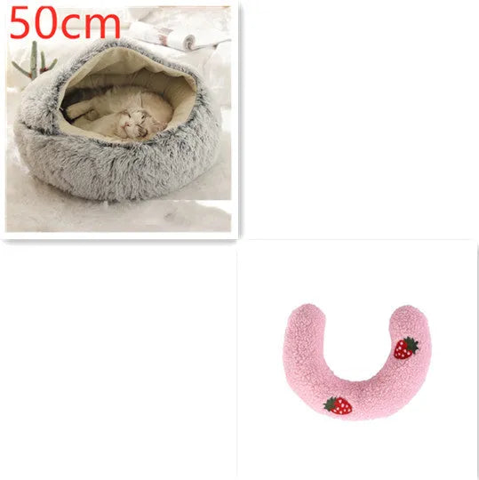 Round plush pet bed in brown for cats and small dogs, size 40cm