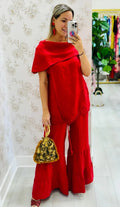 Women's cotton linen sleeveless top and long trousers set with patchwork detail, available in six colours, S to 5XL