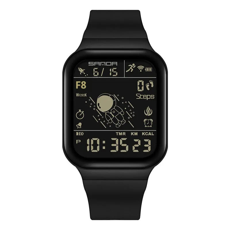 Outdoor sports waterproof step calorie electronic meter pedometer watch in All Black colour