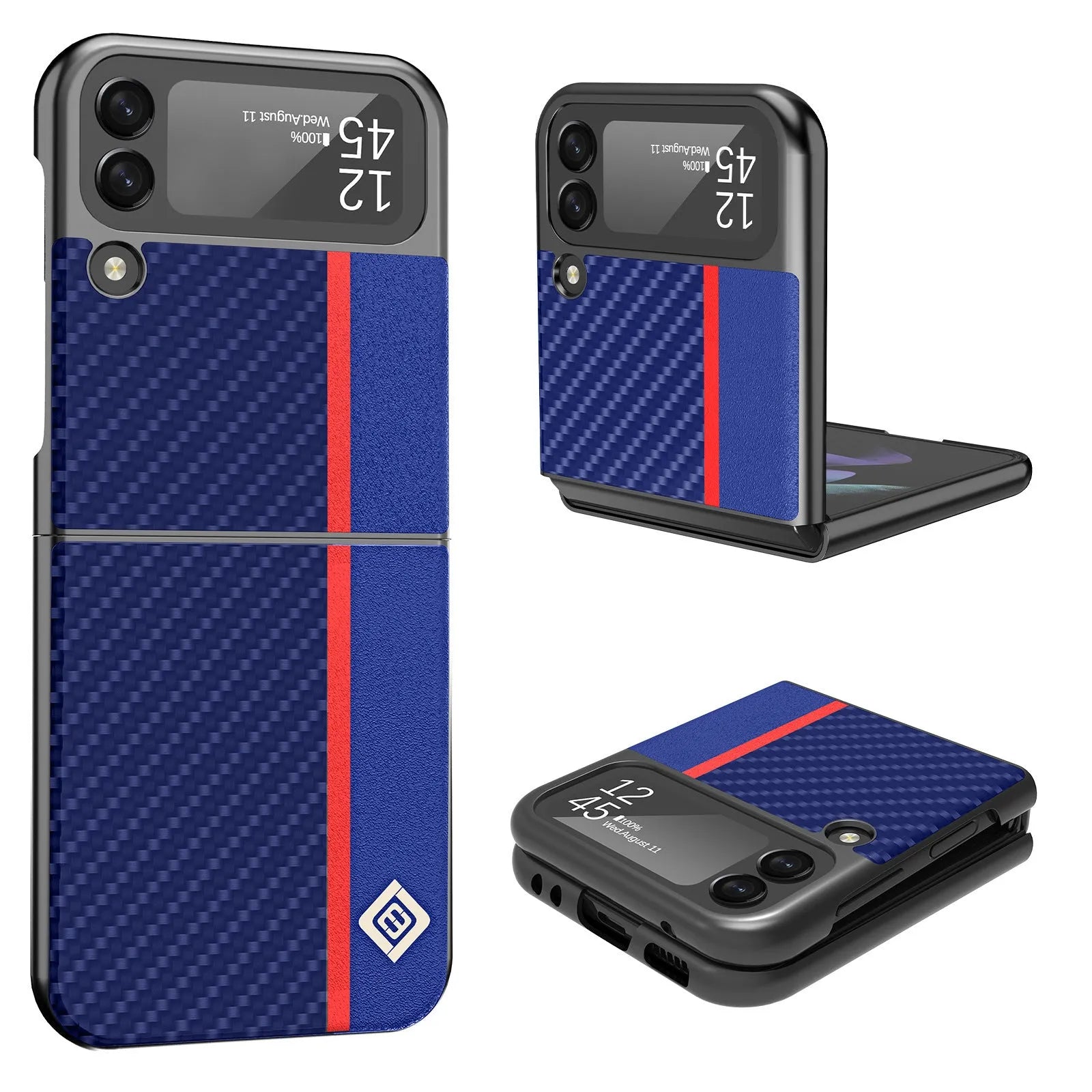Black carbon fibre leather texture all-inclusive phone case for Samsung Z Flip 3 4 5 with anti-fall protection
