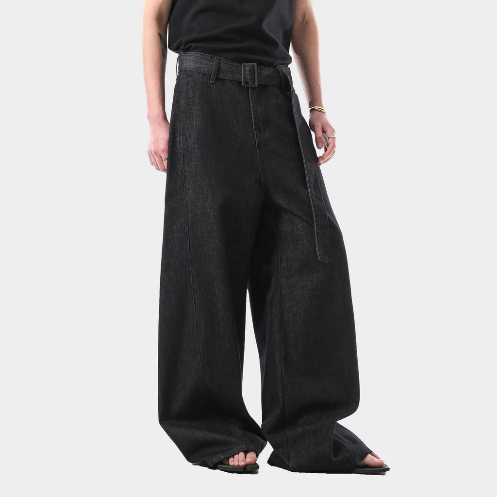 Black high-waist straight-leg women's jeans on a neutral background.