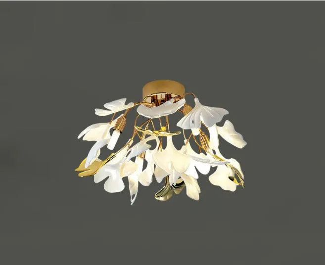 Modern ceramic ginkgo leaf chandelier with warm light for dining room living room ceiling