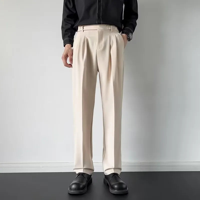 Men's straight loose fit suit trousers in apricot and black colours with Asian sizing options