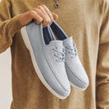 Men's suede slip-on loafers with elastic band, mesh lining, rubber vulcanized sole, low flat heel, solid colour, sizes 39-45