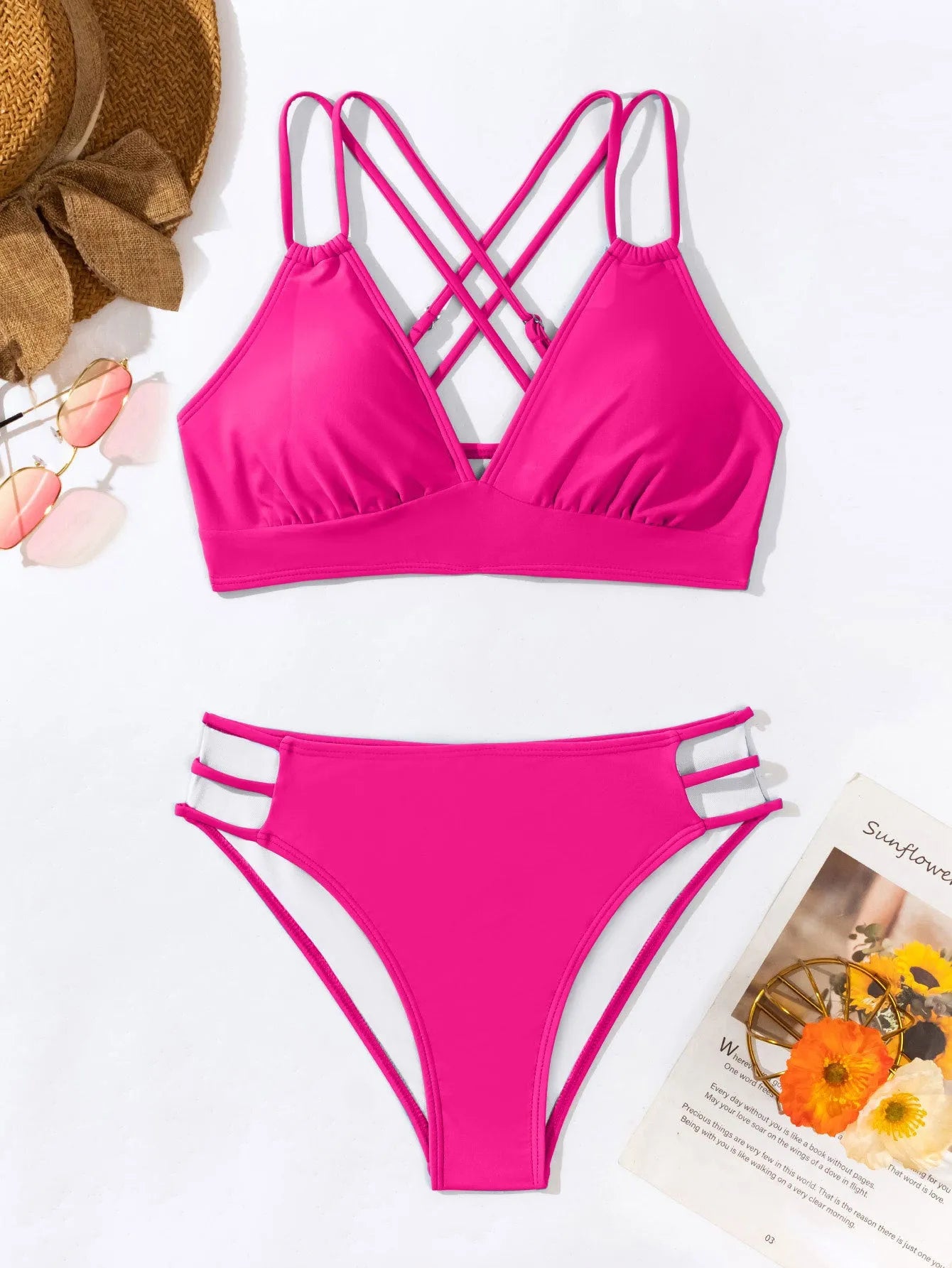 Women's V-neck halter bikini swimsuit in split design with adjustable ties