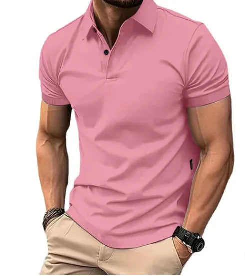 Men's slim fit short sleeve casual shirt in a solid colour cotton polyester blend fabric.