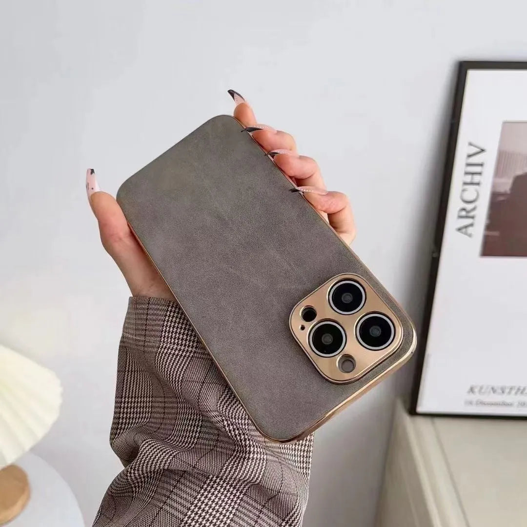 Leather texture TPU phone case for iPhone in black, blue, grey and grey-green colour options