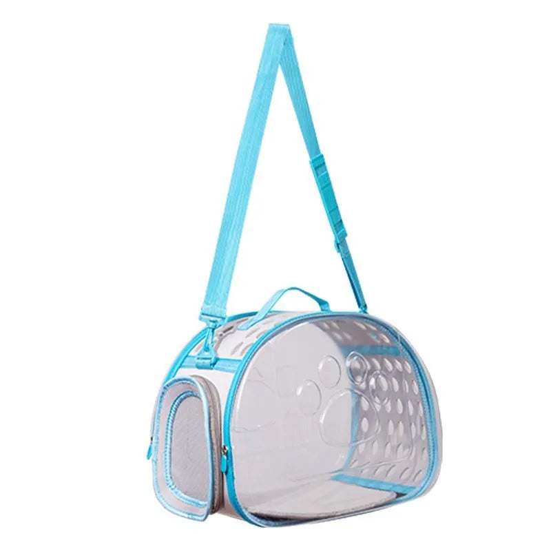 Hard transparent cat backpack in grass green colour with dimensions 42x28x35cm
