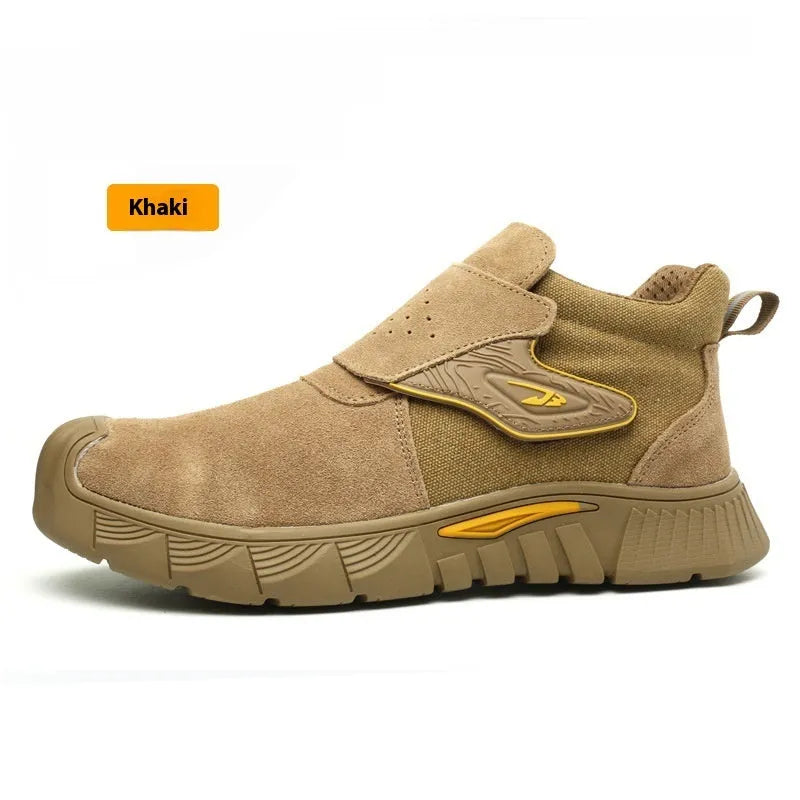Steel toe cap high-top welding shoes with lace-up closure for electrical work safety