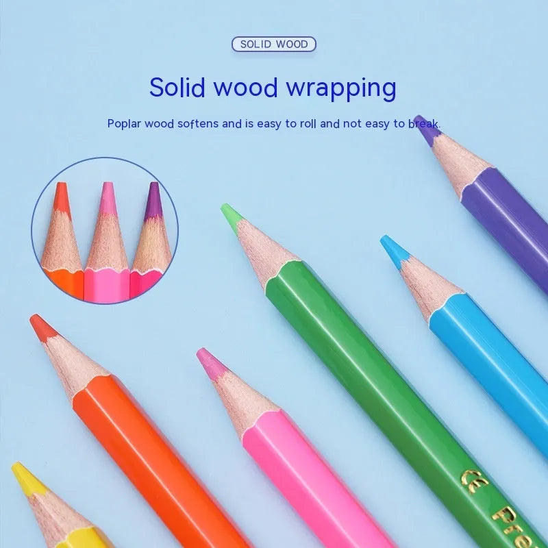 Set of wooden colour pencils showing double-headed brush and colour lead tips, available in 6 or 12 piece packs.