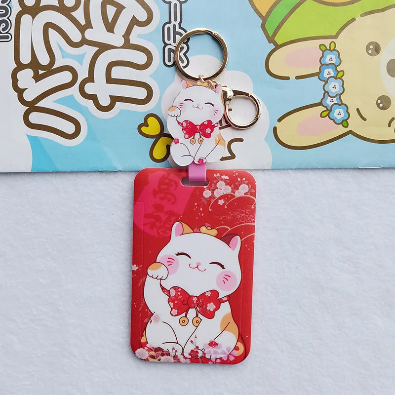 Lucky Cat cartoon design plastic certificate holder sleeve with a metal ferrule pendant.