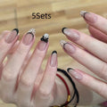 Set of sweet girl style false nails in assorted colours, shown with 5, 10, and 15 pair packaging options.
