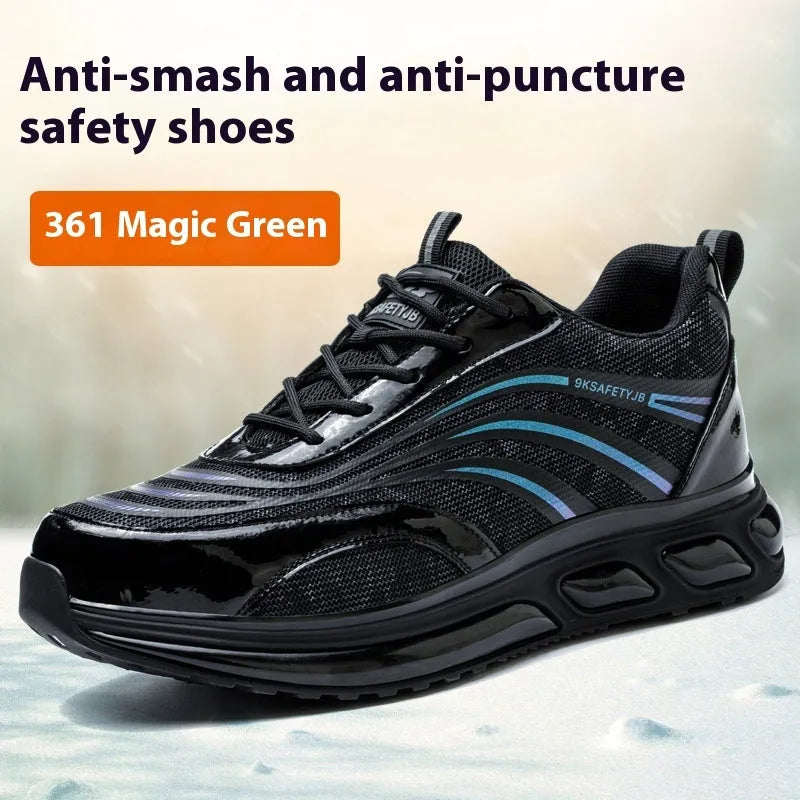 Orange lightweight leather safety work shoes with rubber sole for anti-smash and puncture protection