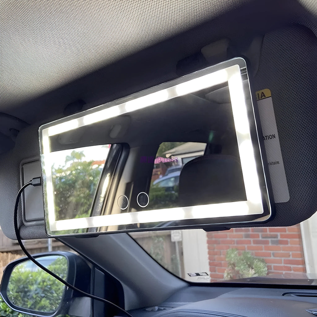 Automotive sun louver mirror with LED touch lamp on car co-driving sun visor, 260 x 135 x 9 mm, black light bar option