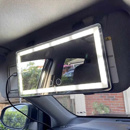 Automotive sun louver mirror with LED touch lamp on car co-driving sun visor, 260 x 135 x 9 mm, black light bar option