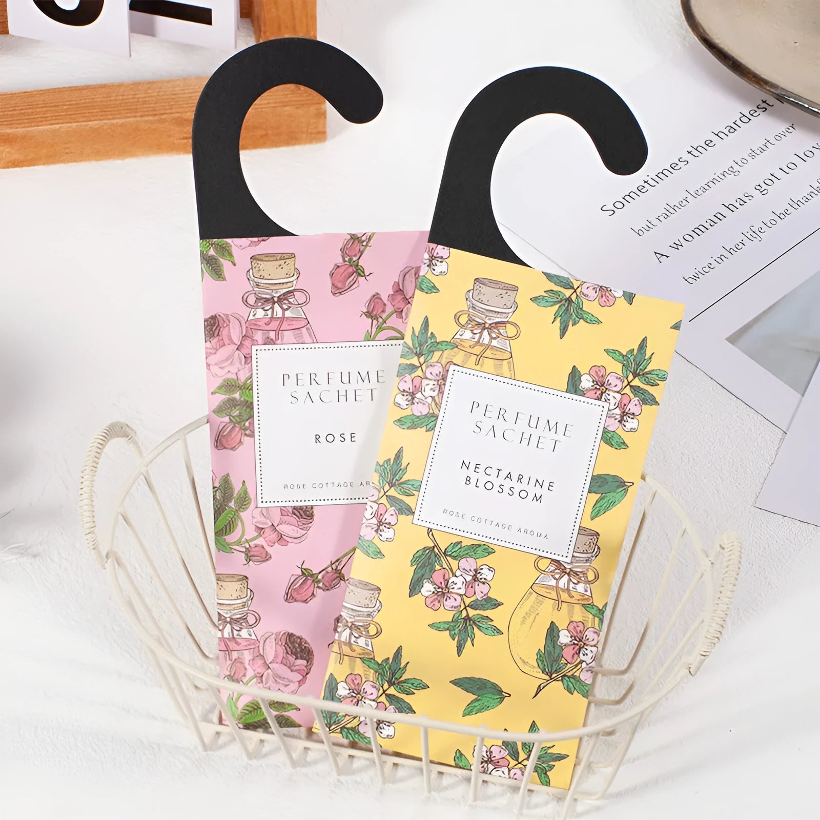 Set of five 30g household sachets in assorted fragrances, each 21x8cm, for wardrobes and drawers