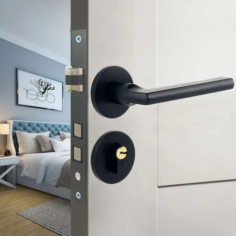 Household indoor split magnetic door lock handle for timber doors with aluminium alloy construction