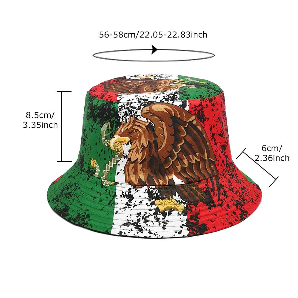Eagle pattern printed bucket hat with dome crown in M size fitting 56-58cm head circumference