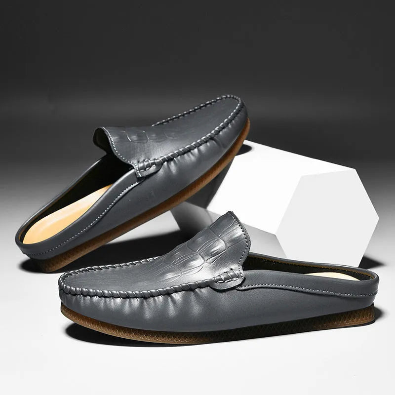 Men's black breathable semi-slippers with a rubber sole and artificial PU upper.