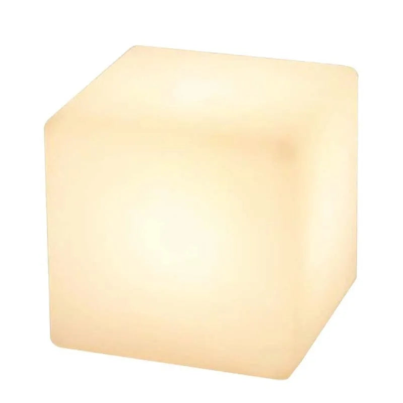 Square waterproof LED cube light stool in a modern style for outdoor garden use.