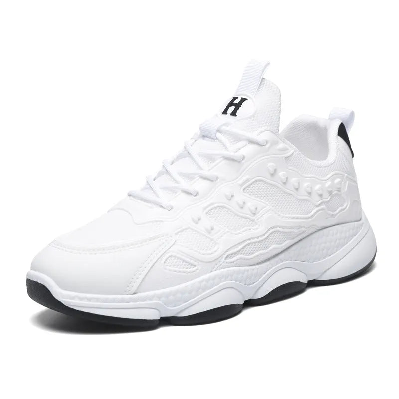 Men's spring mesh casual breathable sneakers low top rubber sole flat heel black green white black white brown