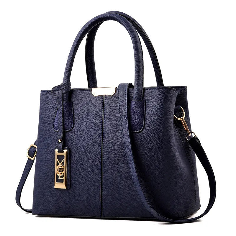 Women's large capacity PU leather shoulder bag in horizontal square tote design with leather strap
