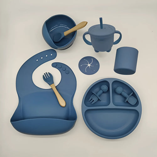 Baby silicone tableware 10 piece set in simple style for feeding over 6 months