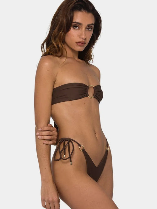 Brown women's tube top push up bikini swimsuit two-piece swimming wear