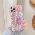 Pink flower silicone iPhone case with liquid oil painting design, rear cover type