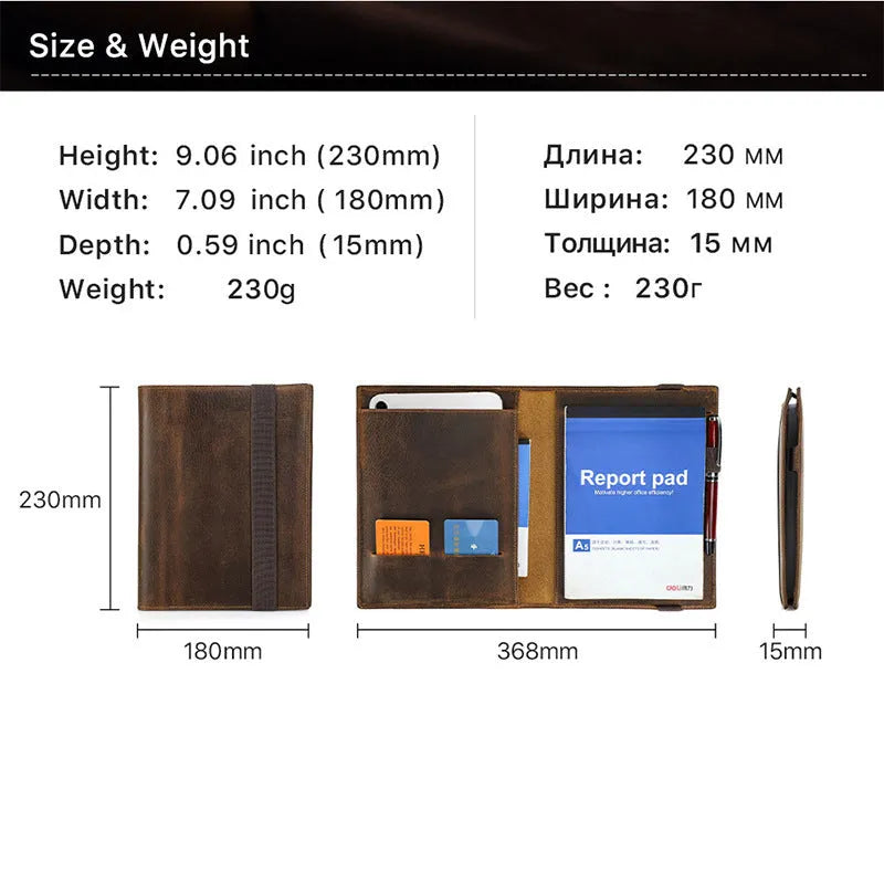Brown Crazy Horse leather A5 notebook protective sleeve with socket type closure