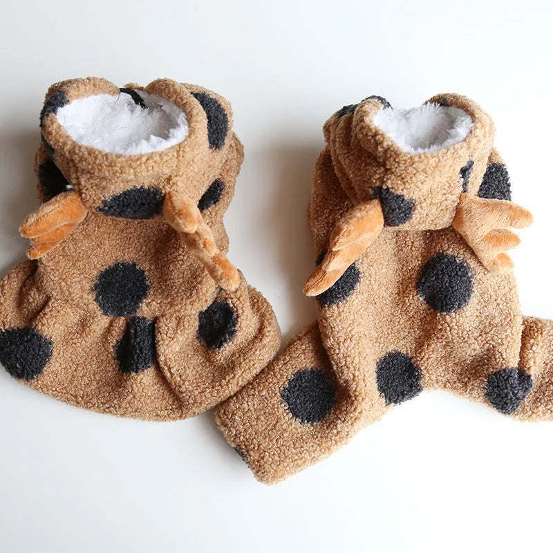 Polka dot pet clothing for dogs and cats in skirt or four-leg styles with five size options