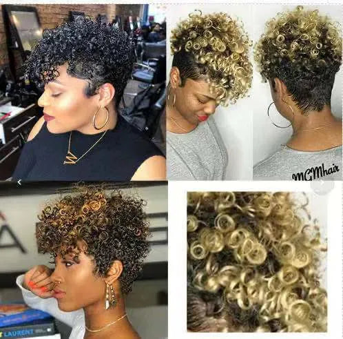 Women's short synthetic wig with simple rolls style in Kanekalon fibre, shown in H002 Gold colour