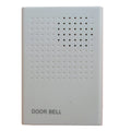 White wired dingdong doorbell 87x62x23mm on a wooden door frame