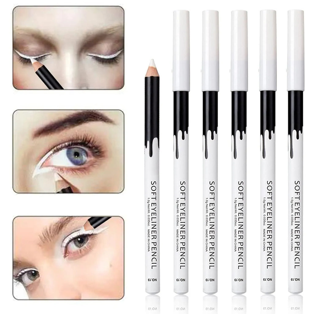 12 black and white waterproof eyeliner pencils with sharpener for eyebrows, eyeshadow and lips