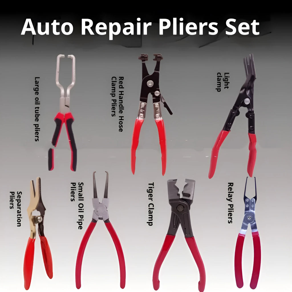 7-piece steel straight throat automobile pipe clamp set in paper box for auto repair