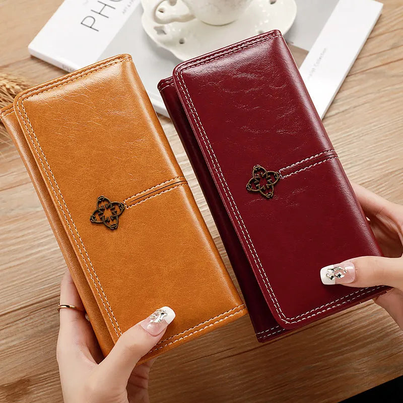 Student Lady Multi-functional New Clutch Cross-body Wallet Solid Colour PU Lining Daily Matching Black Pink Brown Dark Blue Yellow Taro Purple Wine Red Dark Green Sewing Line Detail
