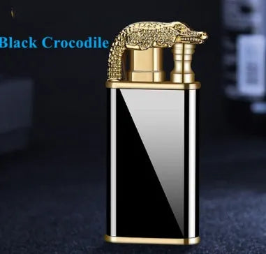 Creative blue flame lighter with windproof double fire and novelty dragon design, metal body